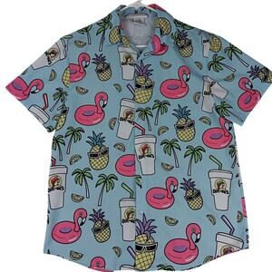 Buc Ee's Button Up Shirt Mens Small Light Blue All Over Print Party‎ Travel